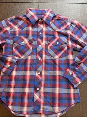 Roper Boys Plaid Western Snap Shirt Size M 8-10